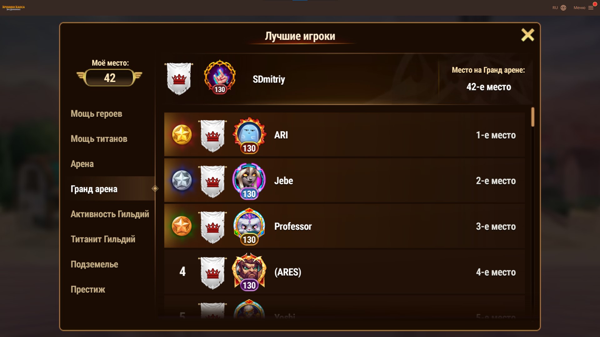 Dream Team 156 server top 5 Grand Arena places