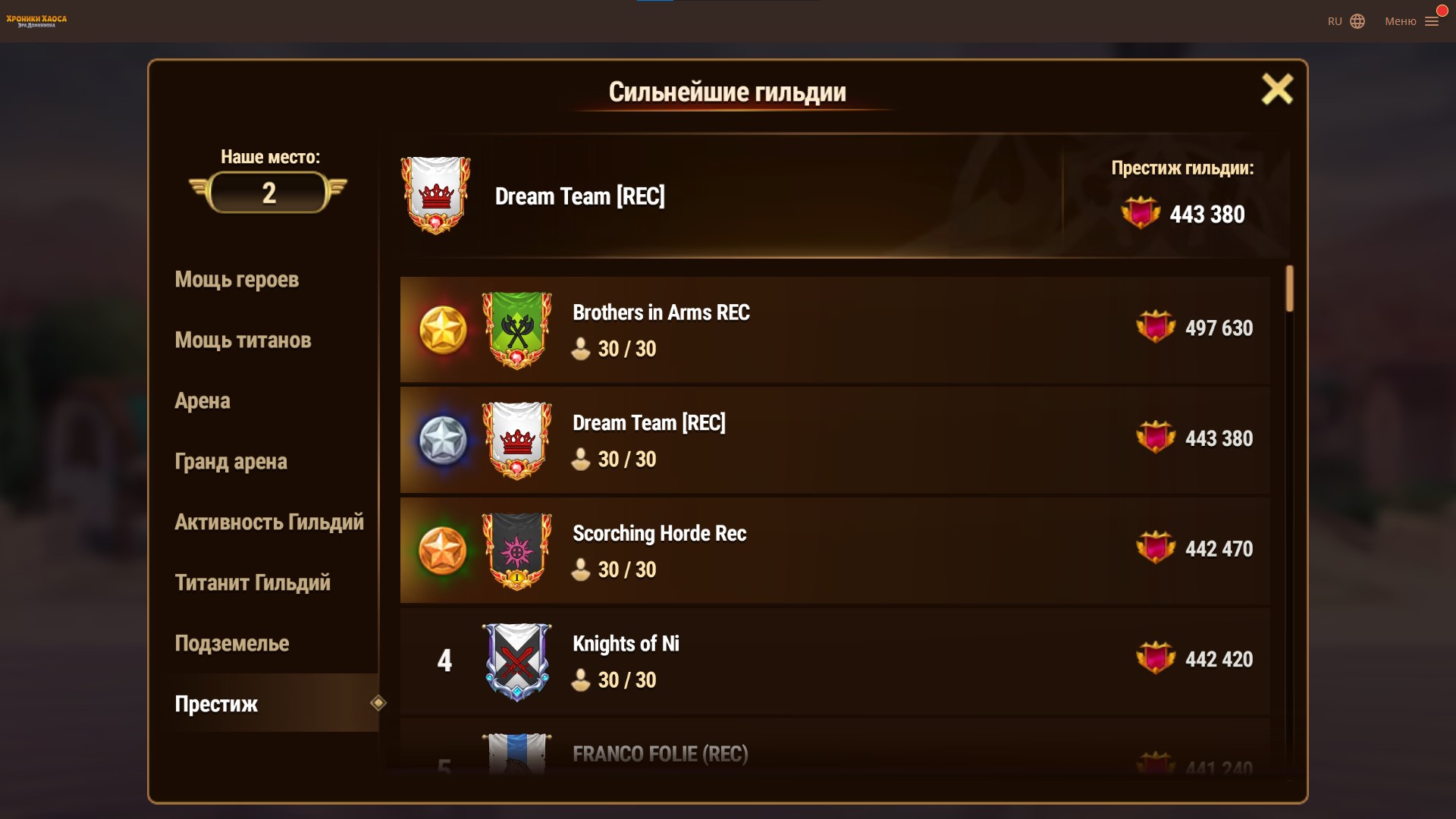 Dream Team 156 server: Top #2 @ Prestige