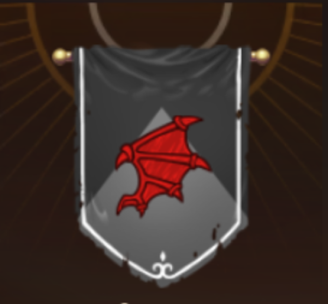 Dragon's guid banner. Sable and argent chevron, emblazoned with a dragon's wing